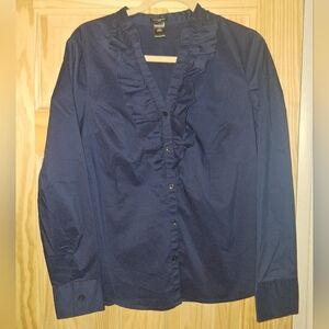 Ann Taylor Navy Ruffle Blouse Like New